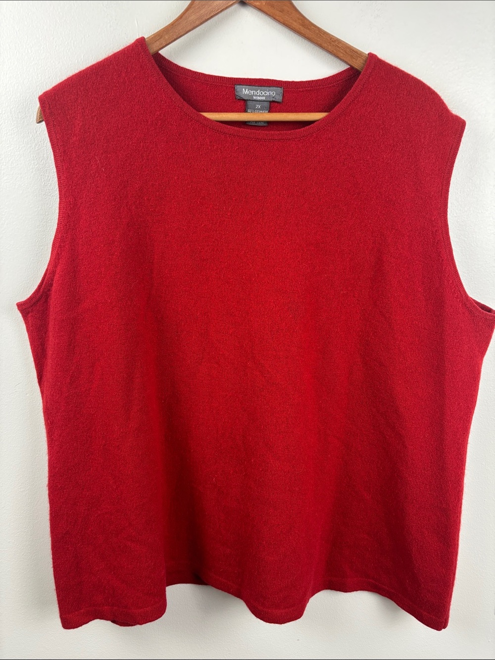 Mendocino women cashmere Vibrant Red Sleeveless Knit Tank 2X soft classic golf